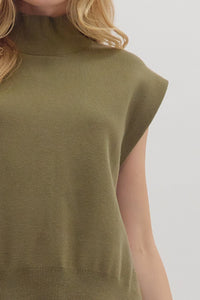 Cabernet & Cashmere Knit Everyday Hi-Low Blouse - Olive