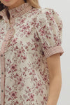 Pressed Petals Puff Sleeve Floral + Stripe Contrast Blouse - Rust