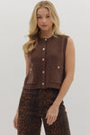 Elegant Espresso Gold Buttoned Knit Chocolate Vest