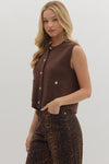 Elegant Espresso Gold Buttoned Knit Chocolate Vest