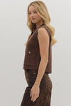 Elegant Espresso Gold Buttoned Knit Chocolate Vest