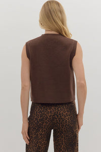 Elegant Espresso Gold Buttoned Knit Chocolate Vest