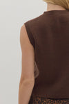 Elegant Espresso Gold Buttoned Knit Chocolate Vest