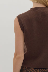 Elegant Espresso Gold Buttoned Knit Chocolate Vest