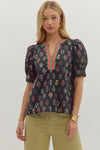 Fluent In Florals Printed Contrast Stripe Blouse