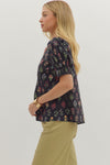 Fluent In Florals Printed Contrast Stripe Blouse