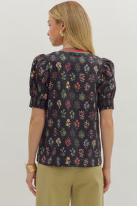 Fluent In Florals Printed Contrast Stripe Blouse