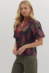 Sonnet Blooms Floral Printed Blouse - Black