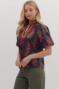Sonnet Blooms Floral Printed Blouse - Black
