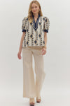 Adorned In Abstract Embroidery Patterned Printed Blouse