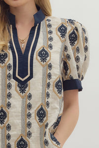 Adorned In Abstract Embroidery Patterned Printed Blouse