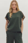Wild Rouge Leopard Trim Detail Everyday Blouse - Forest