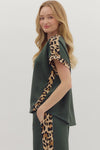 Wild Rouge Leopard Trim Detail Everyday Blouse - Forest