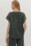 Wild Rouge Leopard Trim Detail Everyday Blouse - Forest