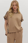 Wild Rouge Leopard Trim Detail Everyday Blouse - Taupe