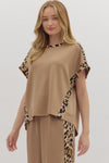 Wild Rouge Leopard Trim Detail Everyday Blouse - Taupe