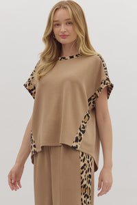 Wild Rouge Leopard Trim Detail Everyday Blouse - Taupe