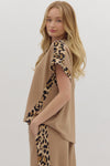 Wild Rouge Leopard Trim Detail Everyday Blouse - Taupe