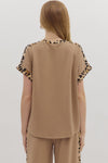Wild Rouge Leopard Trim Detail Everyday Blouse - Taupe