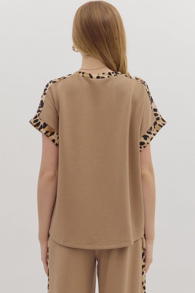 Wild Rouge Leopard Trim Detail Everyday Blouse - Taupe