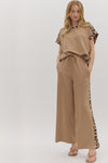 Wild Rouge Leopard Trim Detail Everyday Blouse - Taupe