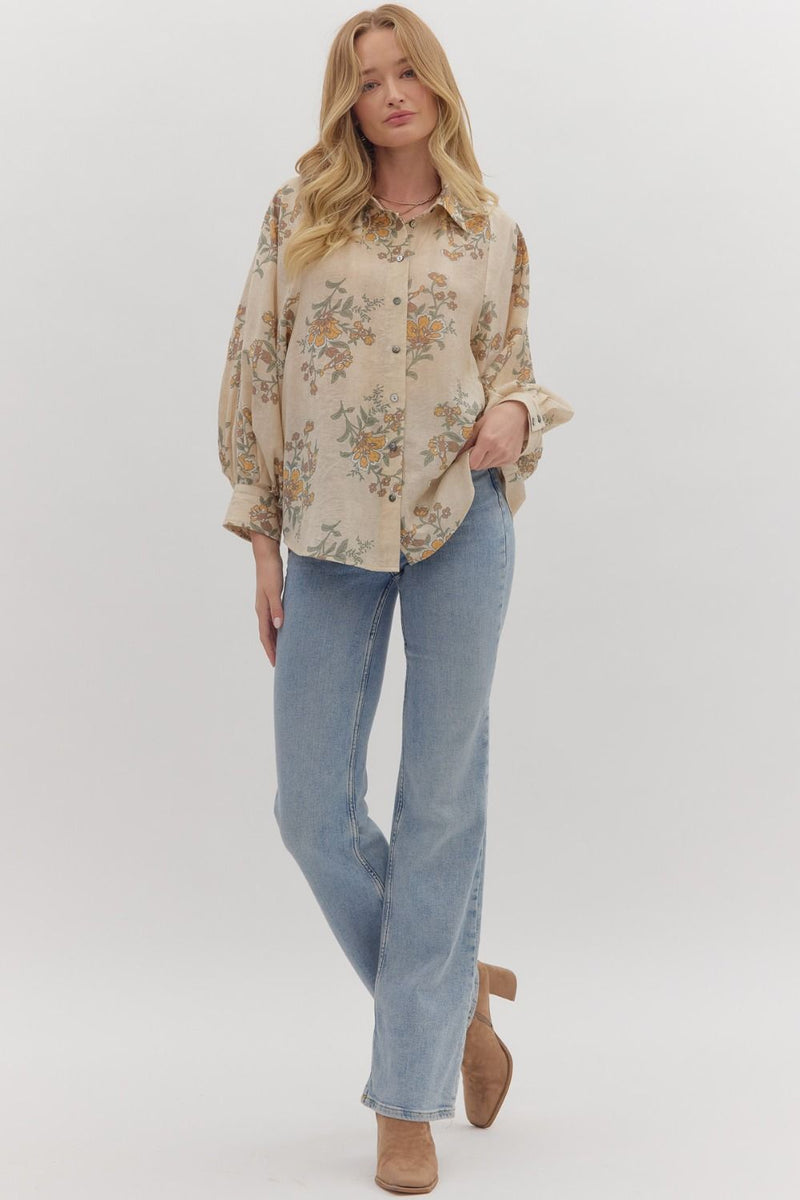 Marigold Muse Floral Printed Button-Up Blouse