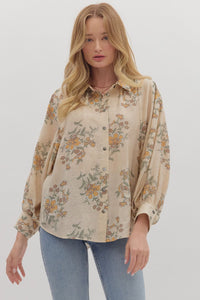 Marigold Muse Floral Printed Button-Up Blouse