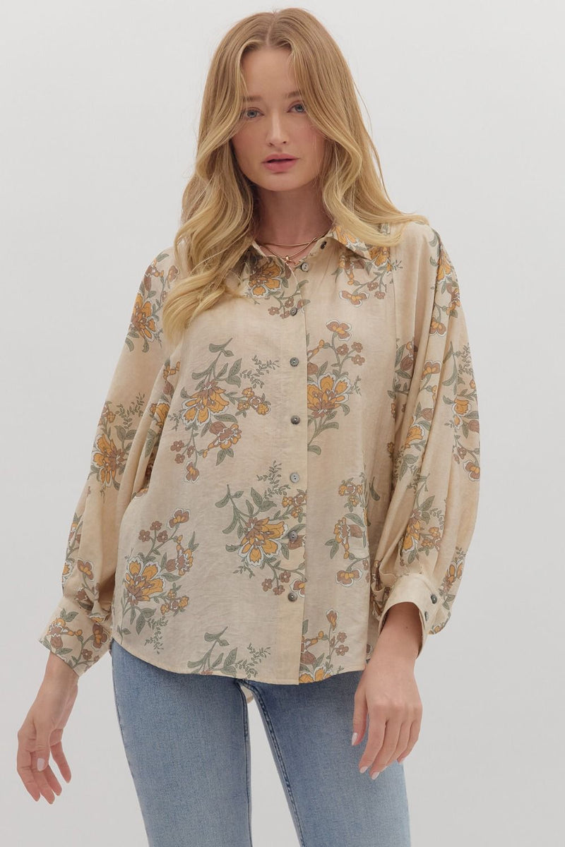 Marigold Muse Floral Printed Button-Up Blouse