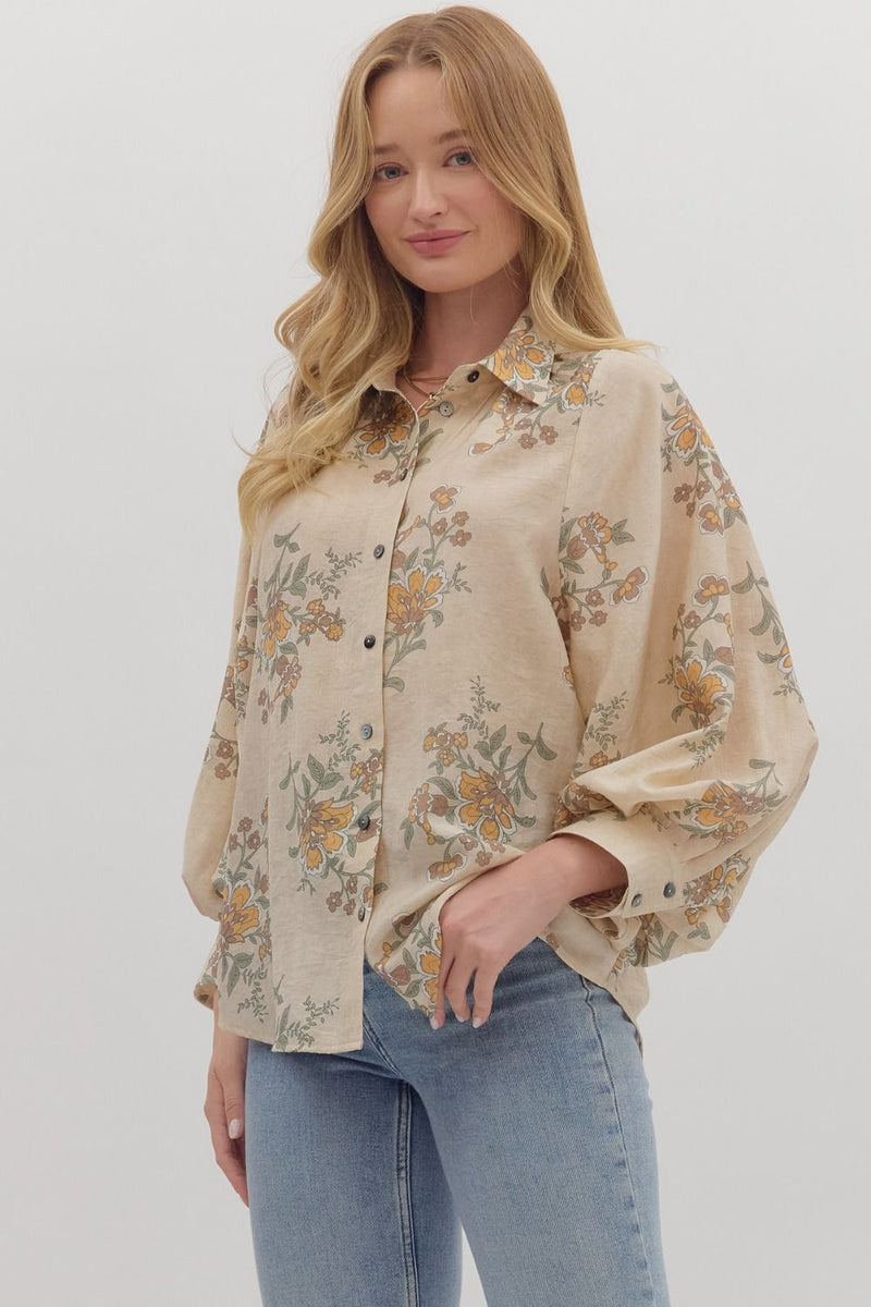Marigold Muse Floral Printed Button-Up Blouse