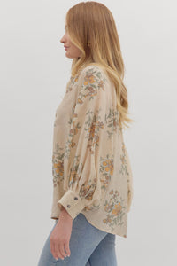 Marigold Muse Floral Printed Button-Up Blouse