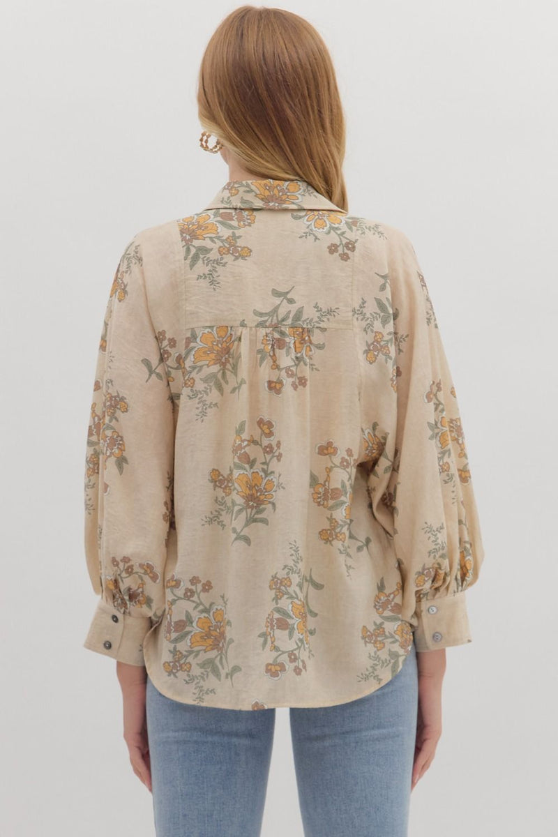 Marigold Muse Floral Printed Button-Up Blouse