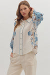 Fading Into Fall Florals Printed Detailed Button Up Blouse