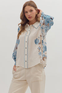 Fading Into Fall Florals Printed Detailed Button Up Blouse