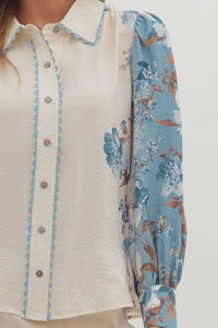 Fading Into Fall Florals Printed Detailed Button Up Blouse
