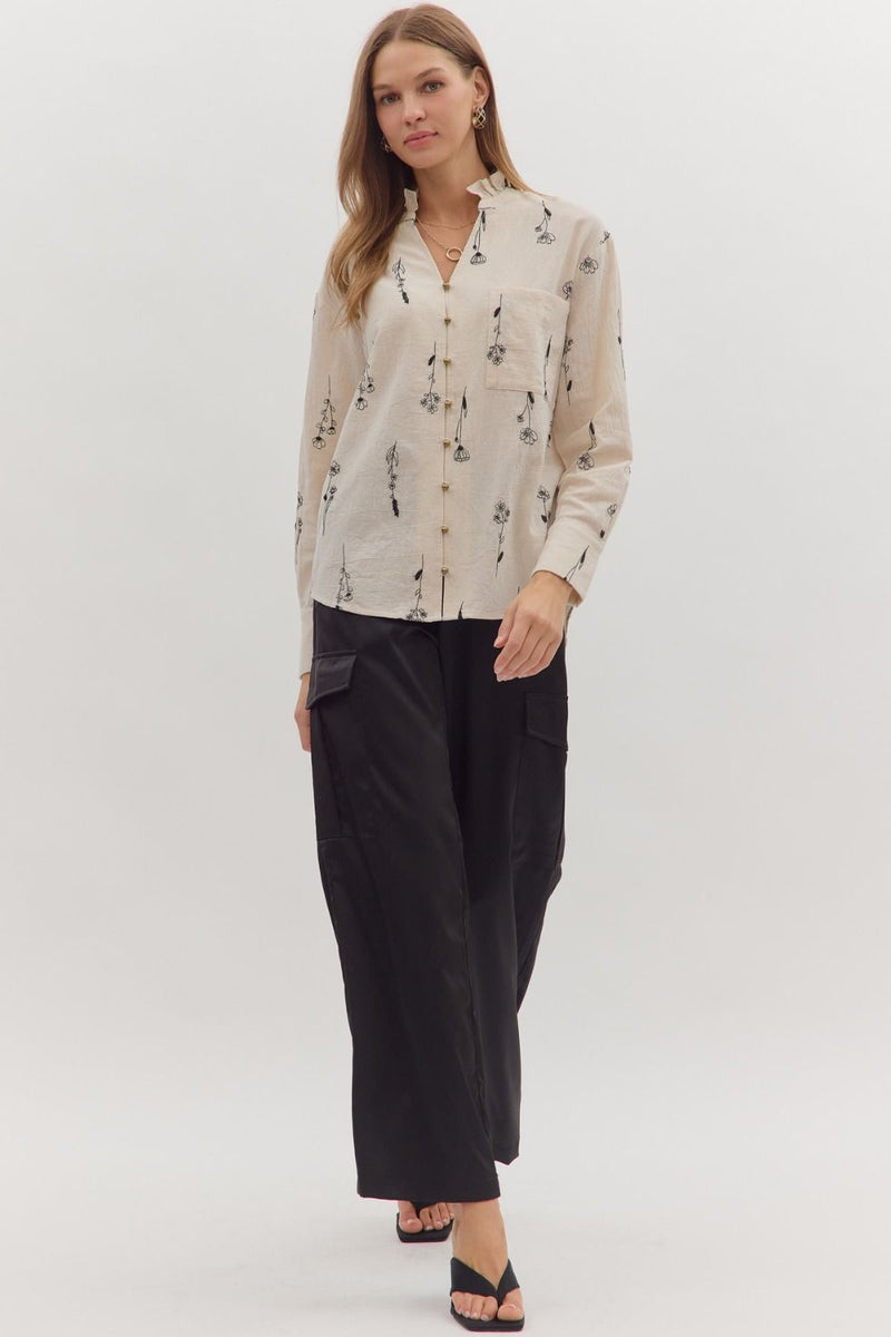 Sketch & Stems Floral Embroidered Long Sleeve Blouse