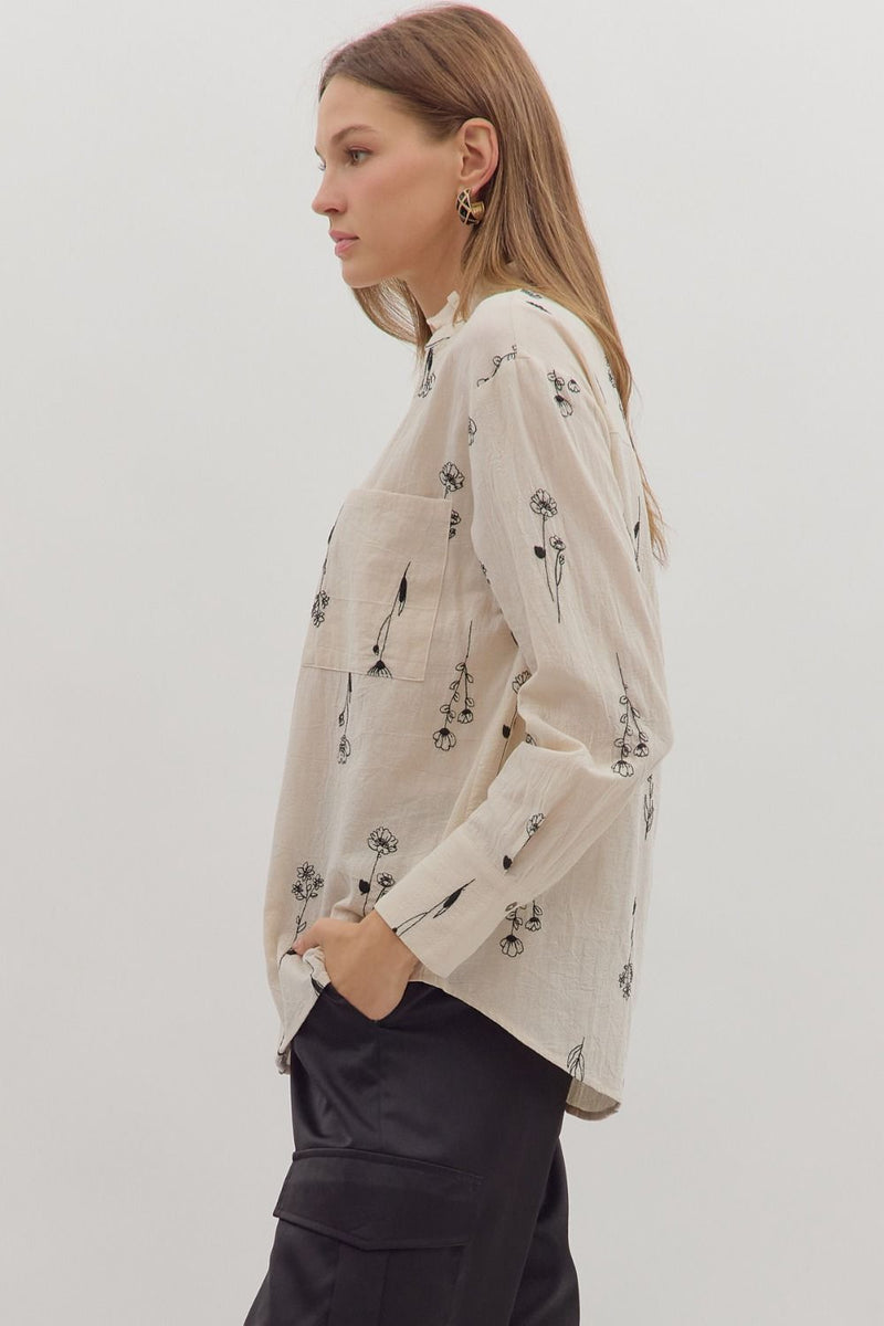 Sketch & Stems Floral Embroidered Long Sleeve Blouse