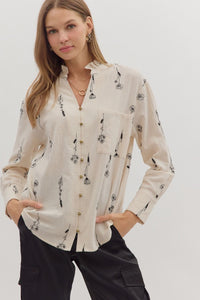 Sketch & Stems Floral Embroidered Long Sleeve Blouse