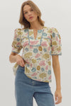 Garden Sonata Floral Scallop Contrast Blouse