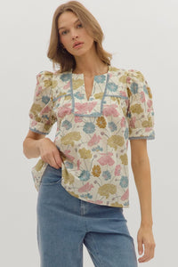 Garden Sonata Floral Scallop Contrast Blouse