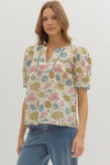 Garden Sonata Floral Scallop Contrast Blouse