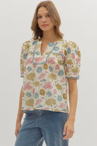 Garden Sonata Floral Scallop Contrast Blouse