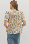 Garden Sonata Floral Scallop Contrast Blouse