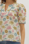 Garden Sonata Floral Scallop Contrast Blouse
