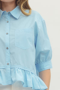 Bluebell Button Down Peplum Blouse - Chambray