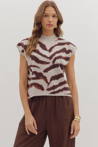 Legacy Stripes Printed Mock Neck Knit Top