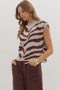 Legacy Stripes Printed Mock Neck Knit Top