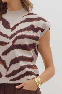 Legacy Stripes Printed Mock Neck Knit Top