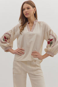 Rose Colored Glasses Embroidered Detailed Blouse