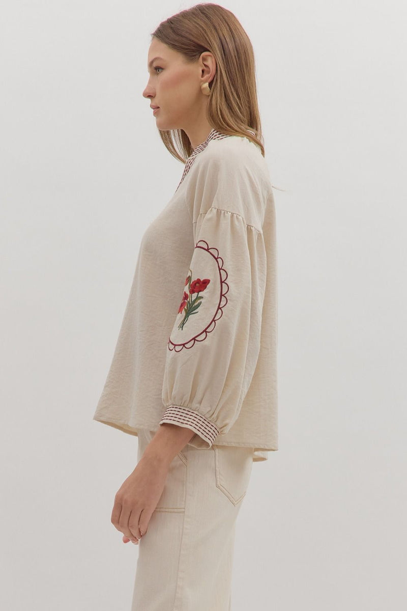Rose Colored Glasses Embroidered Detailed Blouse