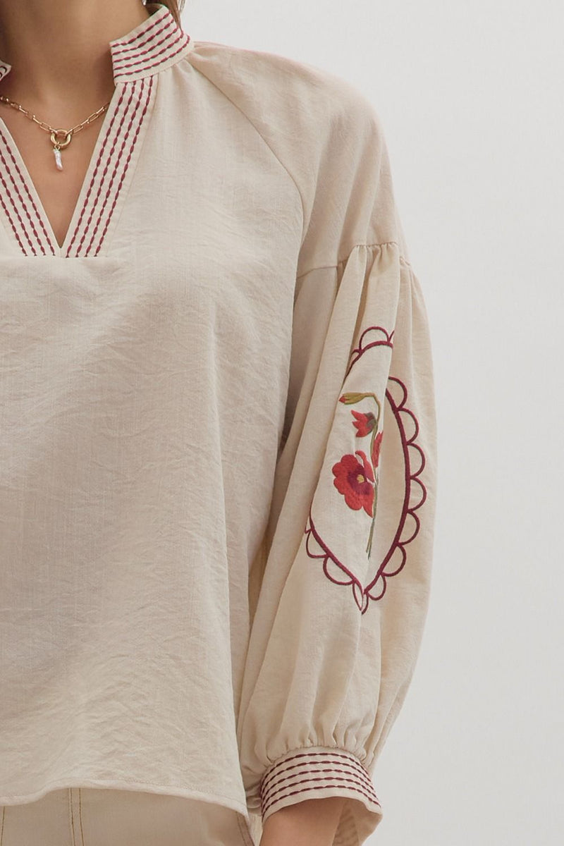 Rose Colored Glasses Embroidered Detailed Blouse